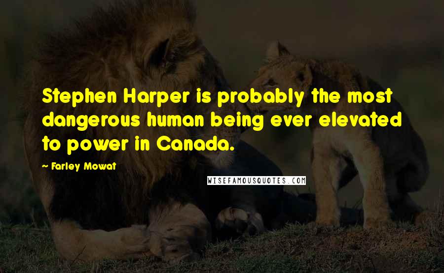 Farley Mowat Quotes: Stephen Harper is probably the most dangerous human being ever elevated to power in Canada.