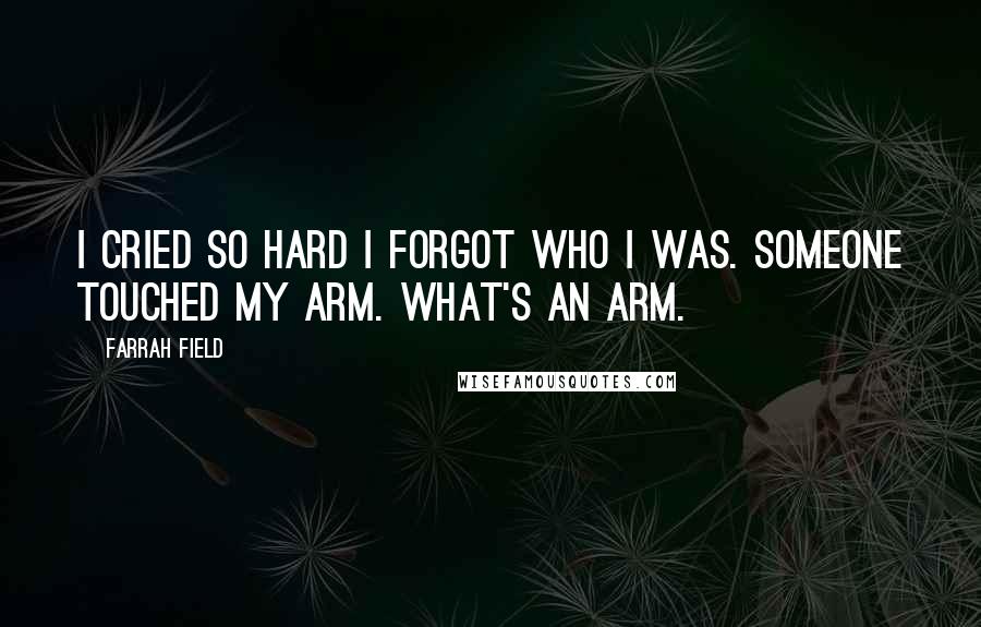 Farrah Field Quotes: I cried so hard I forgot who I was. Someone touched my arm. What's an arm.