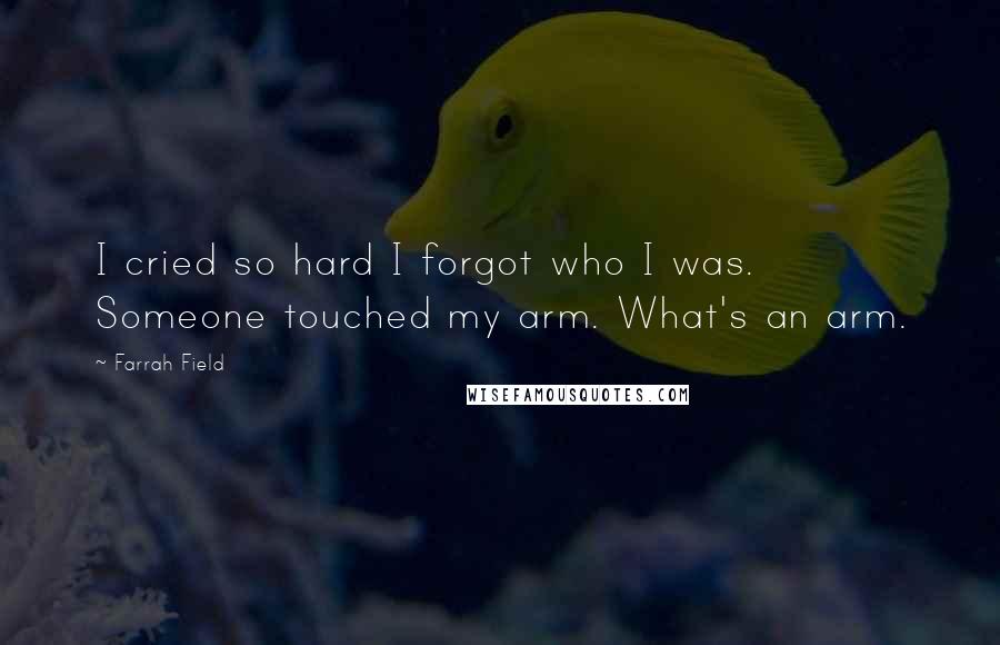 Farrah Field Quotes: I cried so hard I forgot who I was. Someone touched my arm. What's an arm.