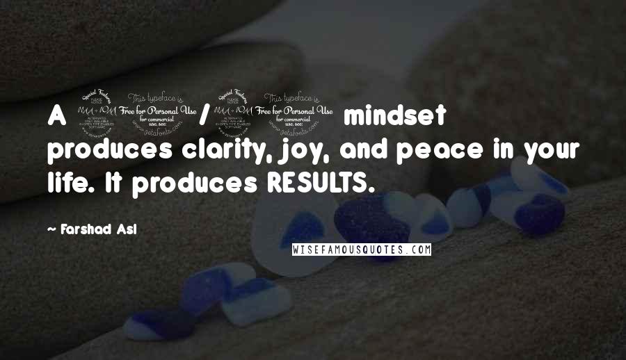Farshad Asl Quotes: A 20/20 mindset produces clarity, joy, and peace in your life. It produces RESULTS.