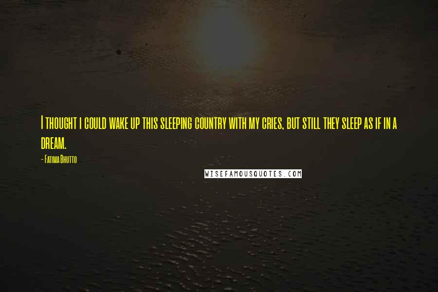 Fatima Bhutto Quotes: I thought i could wake up this sleeping country with my cries, but still they sleep as if in a dream.