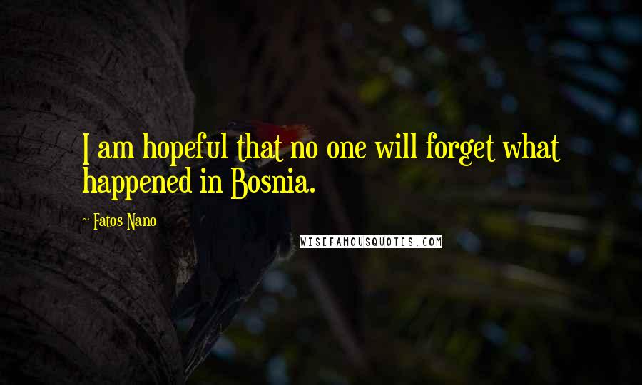 Fatos Nano Quotes: I am hopeful that no one will forget what happened in Bosnia.