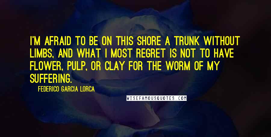 Federico Garcia Lorca Quotes: I'm afraid to be on this shore a trunk without limbs, and what I most regret is not to have flower, pulp, or clay for the worm of my suffering.