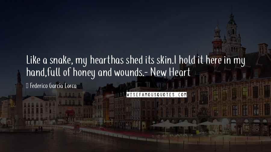 Federico Garcia Lorca Quotes: Like a snake, my hearthas shed its skin.I hold it here in my hand,full of honey and wounds.- New Heart