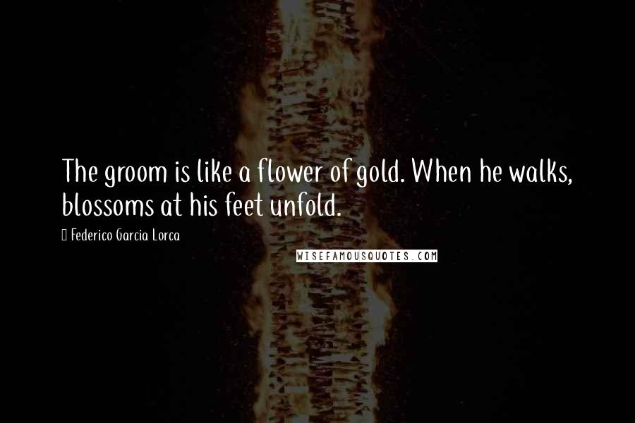 Federico Garcia Lorca Quotes: The groom is like a flower of gold. When he walks, blossoms at his feet unfold.