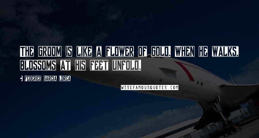 Federico Garcia Lorca Quotes: The groom is like a flower of gold. When he walks, blossoms at his feet unfold.