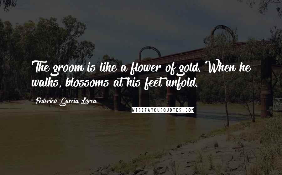 Federico Garcia Lorca Quotes: The groom is like a flower of gold. When he walks, blossoms at his feet unfold.