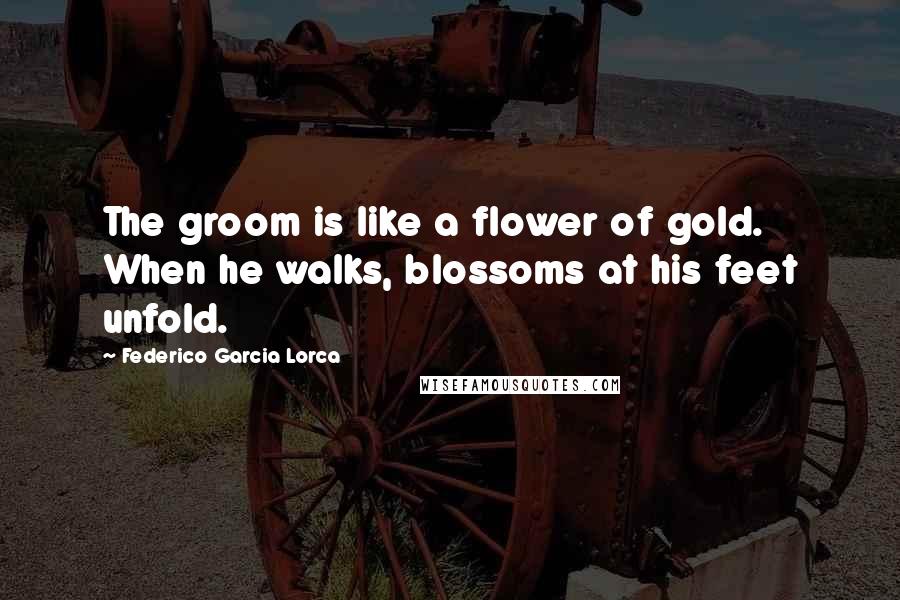 Federico Garcia Lorca Quotes: The groom is like a flower of gold. When he walks, blossoms at his feet unfold.