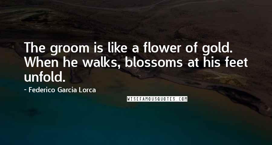 Federico Garcia Lorca Quotes: The groom is like a flower of gold. When he walks, blossoms at his feet unfold.
