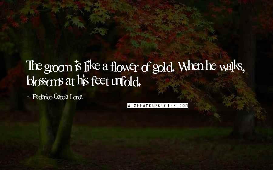 Federico Garcia Lorca Quotes: The groom is like a flower of gold. When he walks, blossoms at his feet unfold.