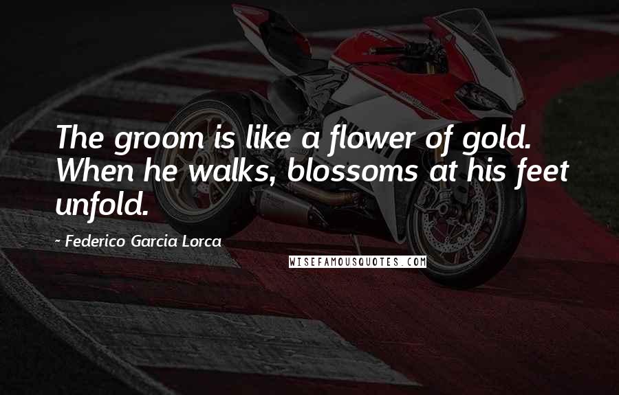Federico Garcia Lorca Quotes: The groom is like a flower of gold. When he walks, blossoms at his feet unfold.