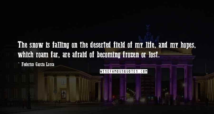 Federico Garcia Lorca Quotes: The snow is falling on the deserted field of my life, and my hopes, which roam far, are afraid of becoming frozen or lost.