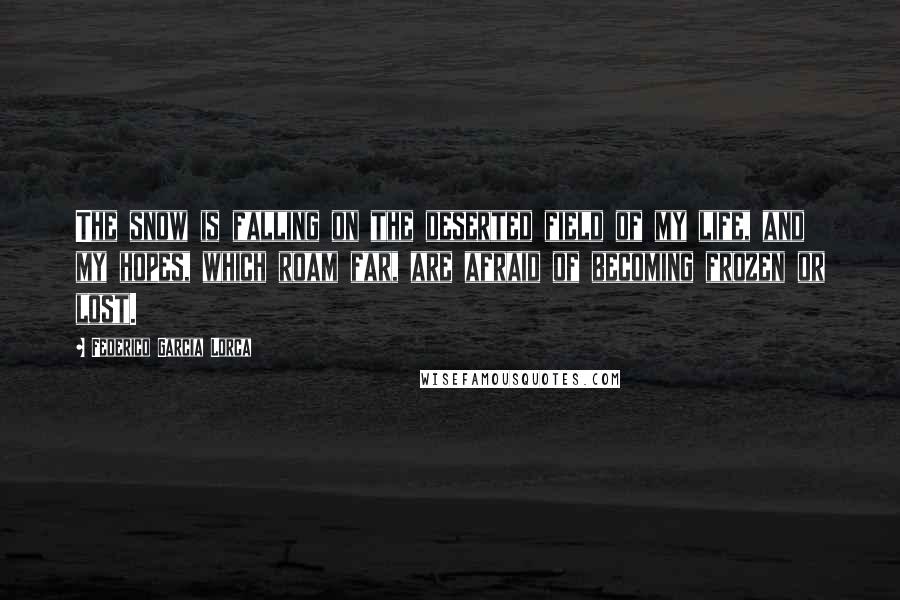 Federico Garcia Lorca Quotes: The snow is falling on the deserted field of my life, and my hopes, which roam far, are afraid of becoming frozen or lost.