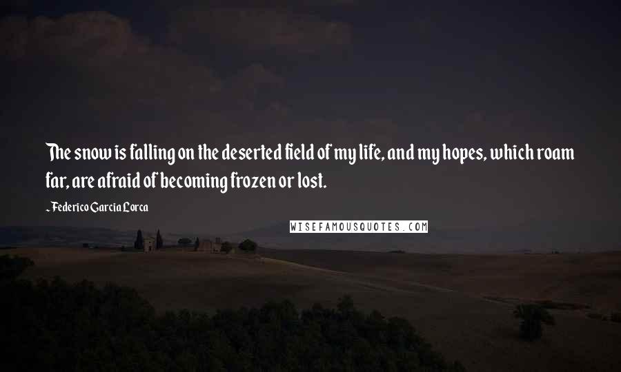 Federico Garcia Lorca Quotes: The snow is falling on the deserted field of my life, and my hopes, which roam far, are afraid of becoming frozen or lost.