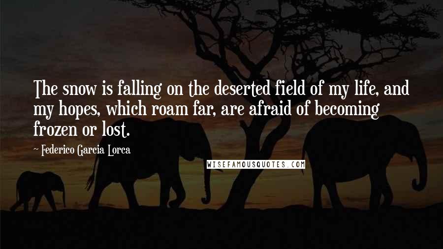 Federico Garcia Lorca Quotes: The snow is falling on the deserted field of my life, and my hopes, which roam far, are afraid of becoming frozen or lost.