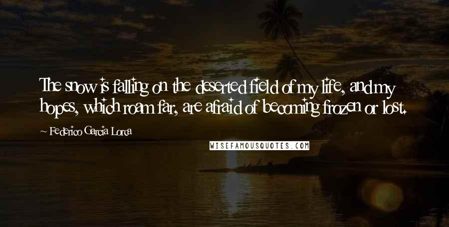 Federico Garcia Lorca Quotes: The snow is falling on the deserted field of my life, and my hopes, which roam far, are afraid of becoming frozen or lost.