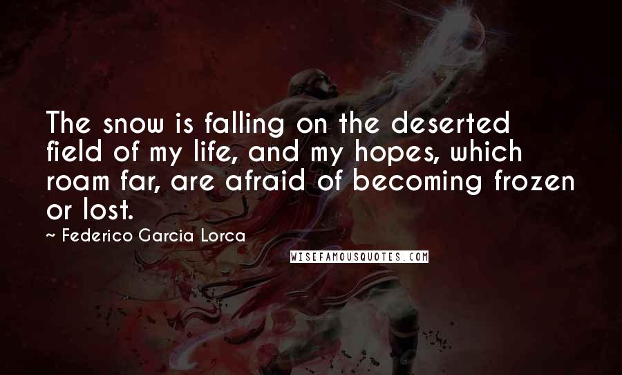 Federico Garcia Lorca Quotes: The snow is falling on the deserted field of my life, and my hopes, which roam far, are afraid of becoming frozen or lost.