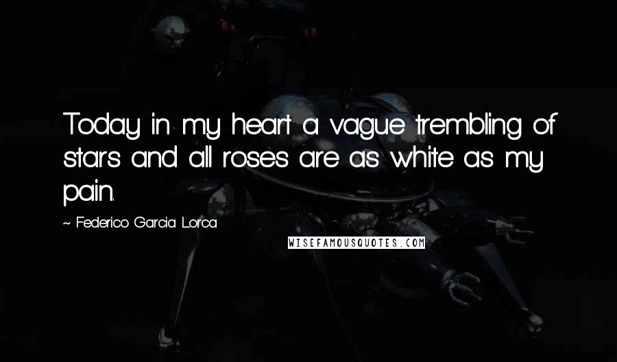 Federico Garcia Lorca Quotes: Today in my heart a vague trembling of stars and all roses are as white as my pain.