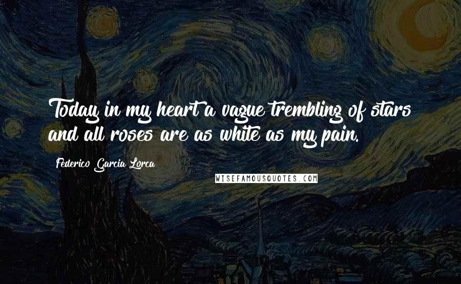 Federico Garcia Lorca Quotes: Today in my heart a vague trembling of stars and all roses are as white as my pain.