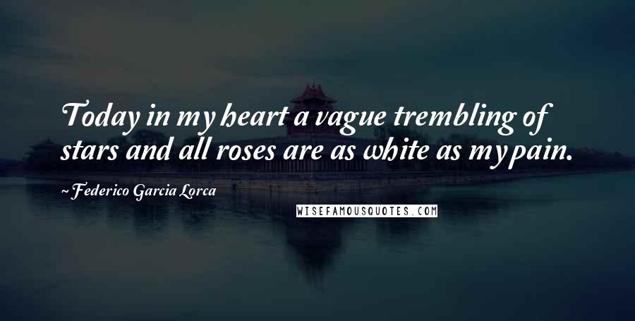 Federico Garcia Lorca Quotes: Today in my heart a vague trembling of stars and all roses are as white as my pain.