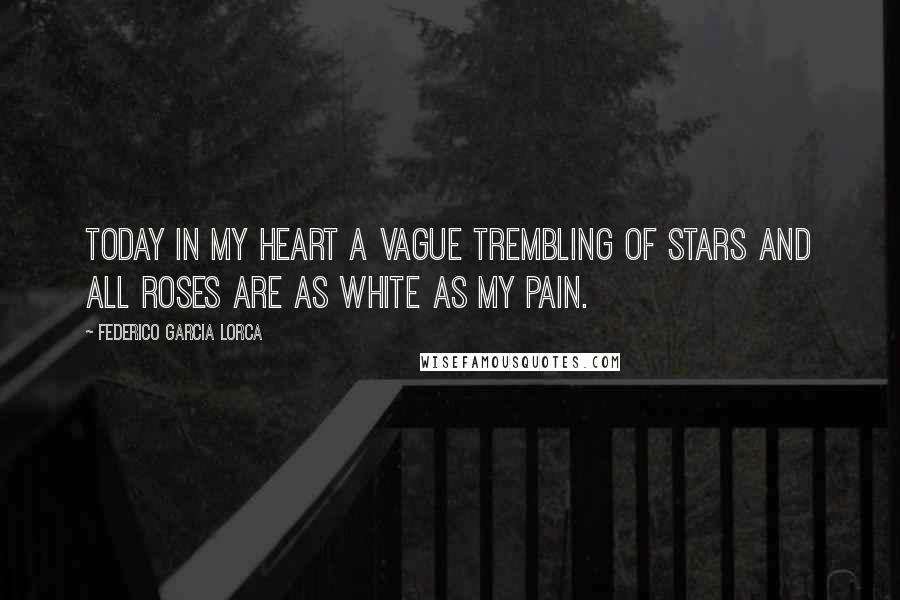 Federico Garcia Lorca Quotes: Today in my heart a vague trembling of stars and all roses are as white as my pain.