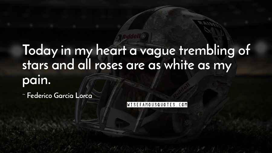 Federico Garcia Lorca Quotes: Today in my heart a vague trembling of stars and all roses are as white as my pain.