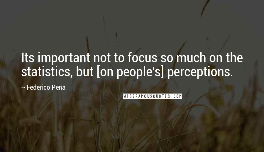 Federico Pena Quotes: Its important not to focus so much on the statistics, but [on people's] perceptions.