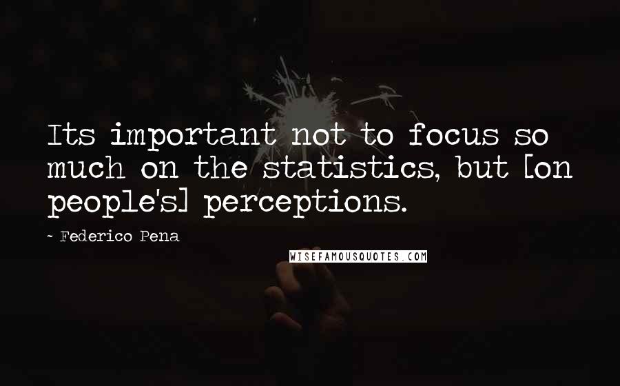 Federico Pena Quotes: Its important not to focus so much on the statistics, but [on people's] perceptions.