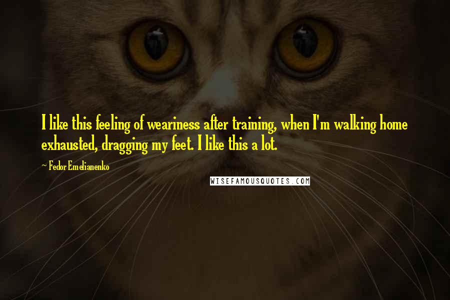 Fedor Emelianenko Quotes: I like this feeling of weariness after training, when I'm walking home exhausted, dragging my feet. I like this a lot.