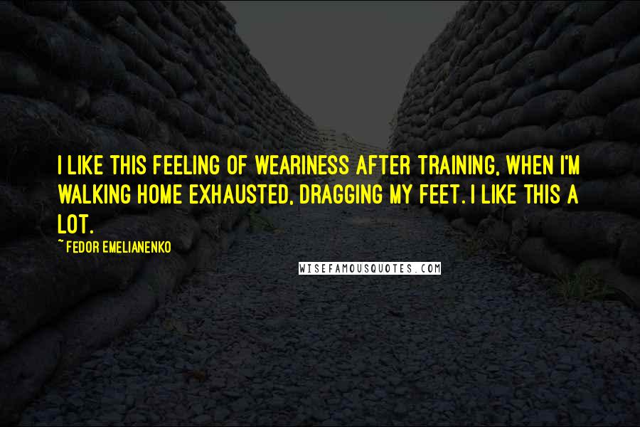 Fedor Emelianenko Quotes: I like this feeling of weariness after training, when I'm walking home exhausted, dragging my feet. I like this a lot.