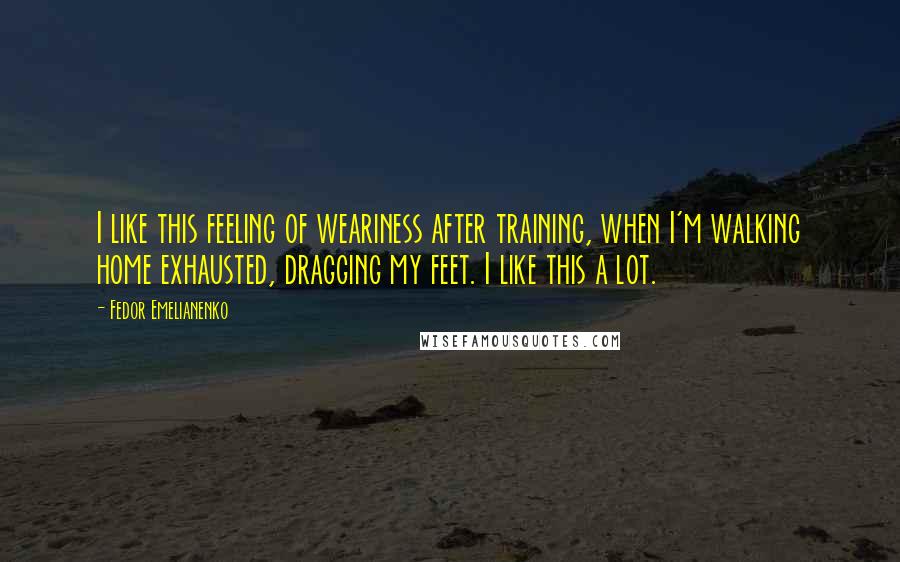 Fedor Emelianenko Quotes: I like this feeling of weariness after training, when I'm walking home exhausted, dragging my feet. I like this a lot.