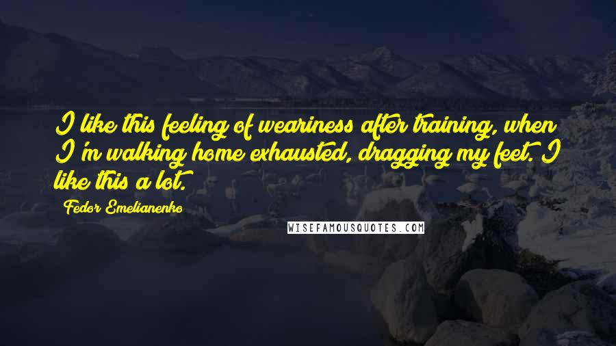 Fedor Emelianenko Quotes: I like this feeling of weariness after training, when I'm walking home exhausted, dragging my feet. I like this a lot.