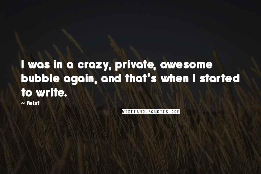 Feist Quotes: I was in a crazy, private, awesome bubble again, and that's when I started to write.