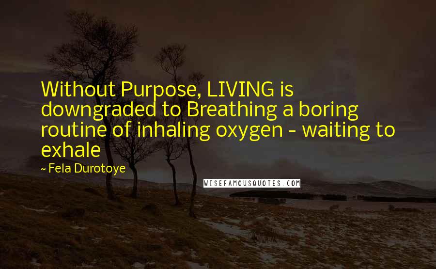 Fela Durotoye Quotes: Without Purpose, LIVING is downgraded to Breathing a boring routine of inhaling oxygen - waiting to exhale