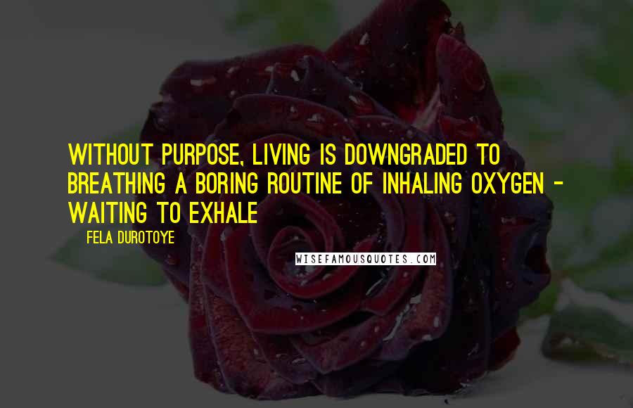 Fela Durotoye Quotes: Without Purpose, LIVING is downgraded to Breathing a boring routine of inhaling oxygen - waiting to exhale