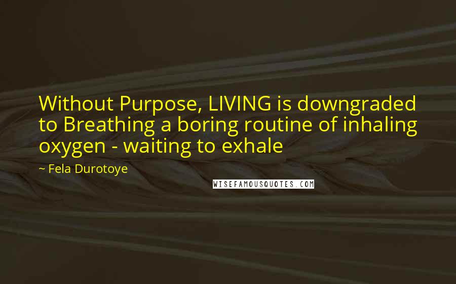 Fela Durotoye Quotes: Without Purpose, LIVING is downgraded to Breathing a boring routine of inhaling oxygen - waiting to exhale
