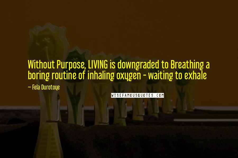 Fela Durotoye Quotes: Without Purpose, LIVING is downgraded to Breathing a boring routine of inhaling oxygen - waiting to exhale