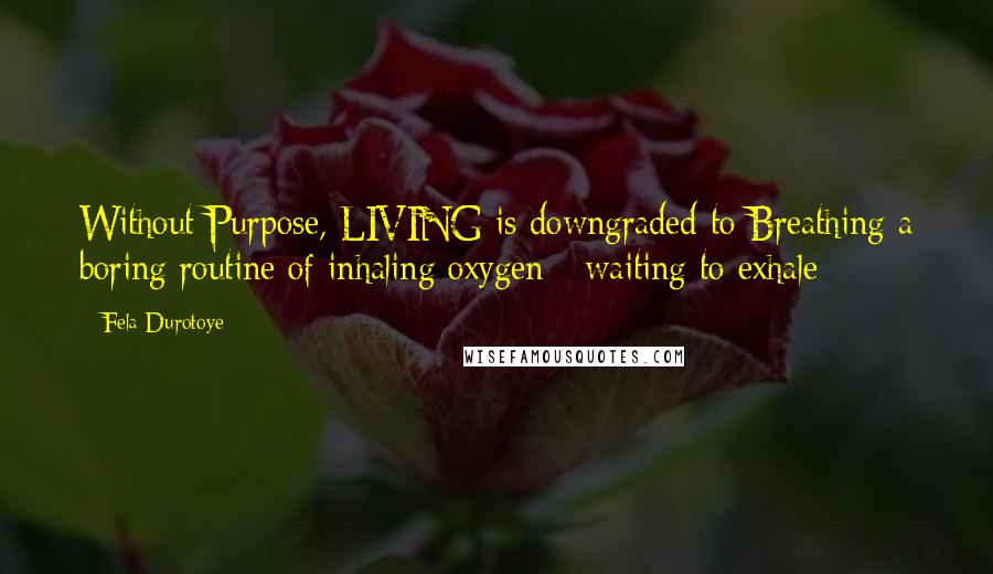 Fela Durotoye Quotes: Without Purpose, LIVING is downgraded to Breathing a boring routine of inhaling oxygen - waiting to exhale