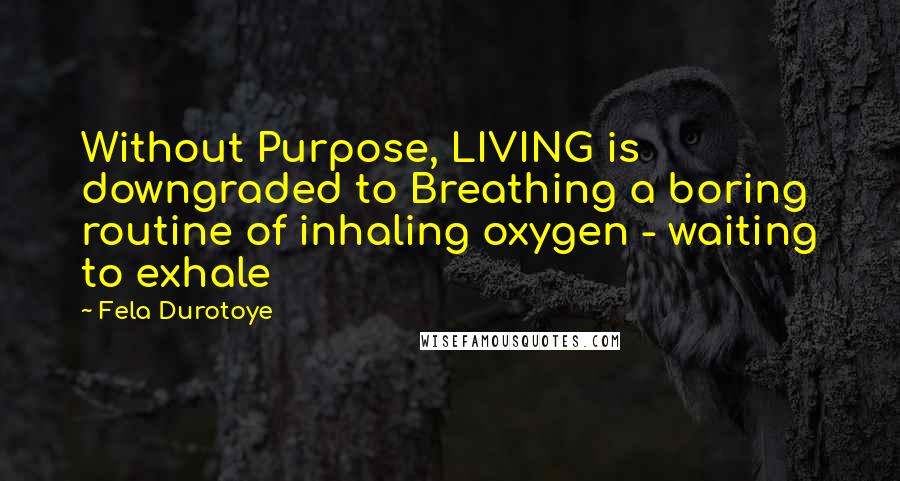 Fela Durotoye Quotes: Without Purpose, LIVING is downgraded to Breathing a boring routine of inhaling oxygen - waiting to exhale