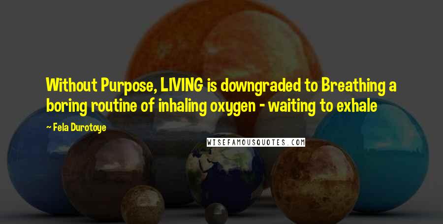 Fela Durotoye Quotes: Without Purpose, LIVING is downgraded to Breathing a boring routine of inhaling oxygen - waiting to exhale
