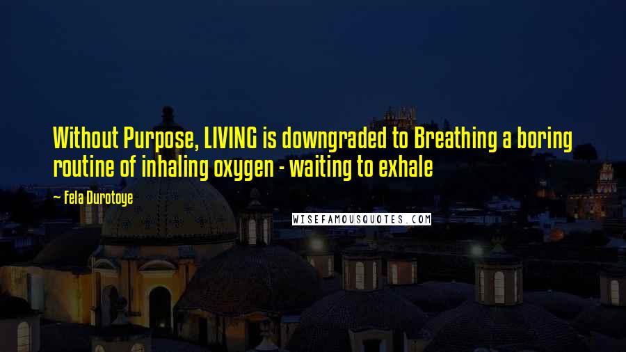 Fela Durotoye Quotes: Without Purpose, LIVING is downgraded to Breathing a boring routine of inhaling oxygen - waiting to exhale