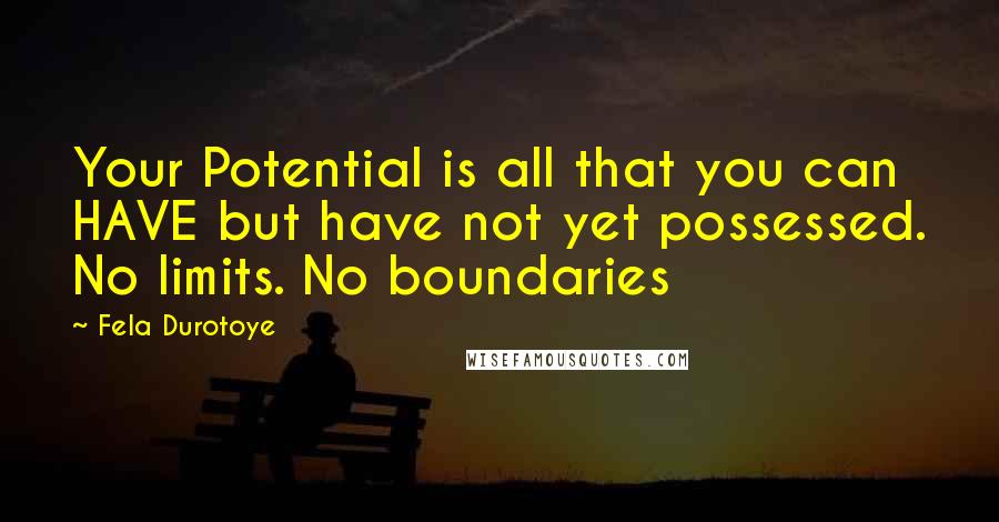 Fela Durotoye Quotes: Your Potential is all that you can HAVE but have not yet possessed. No limits. No boundaries