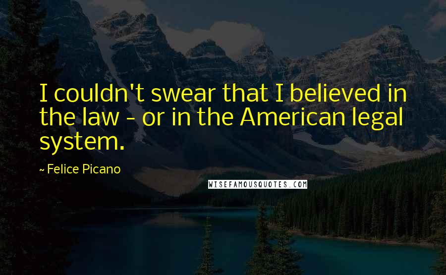 Felice Picano Quotes: I couldn't swear that I believed in the law - or in the American legal system.