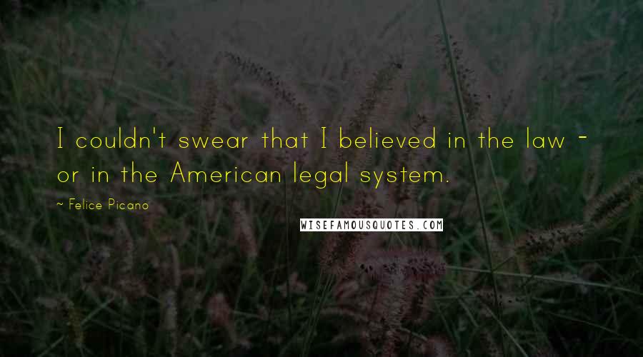 Felice Picano Quotes: I couldn't swear that I believed in the law - or in the American legal system.