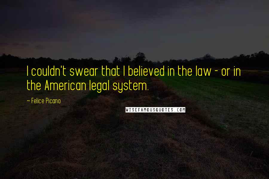 Felice Picano Quotes: I couldn't swear that I believed in the law - or in the American legal system.