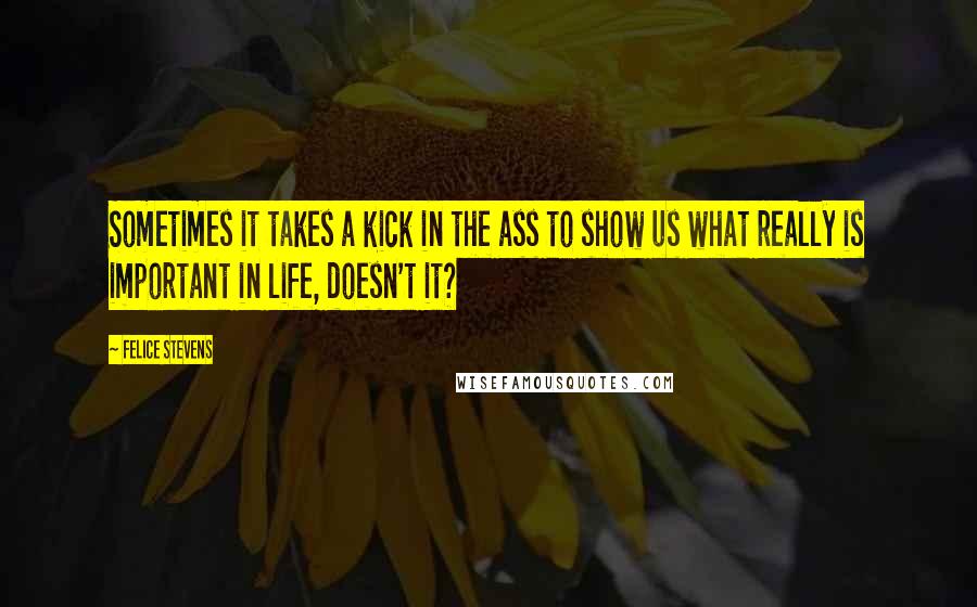 Felice Stevens Quotes: Sometimes it takes a kick in the ass to show us what really is important in life, doesn't it?