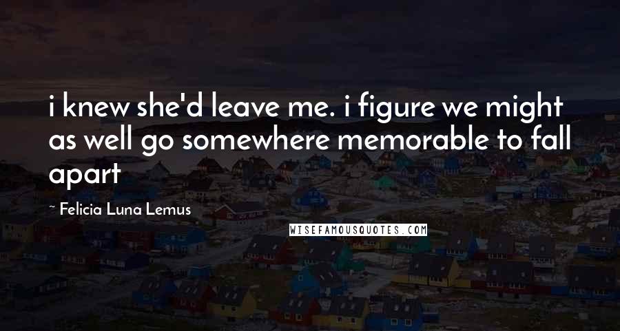 Felicia Luna Lemus Quotes: i knew she'd leave me. i figure we might as well go somewhere memorable to fall apart