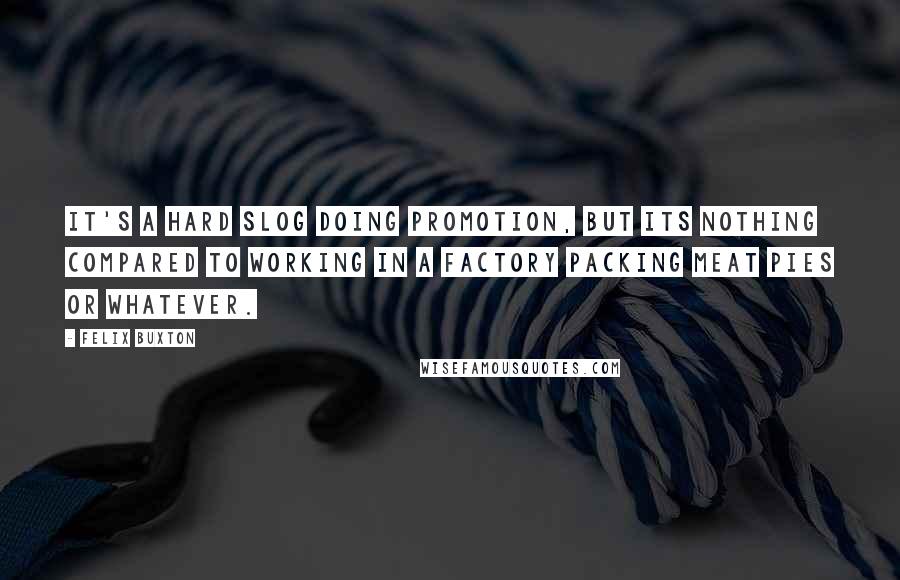 Felix Buxton Quotes: It's a hard slog doing promotion, but its nothing compared to working in a factory packing meat pies or whatever.