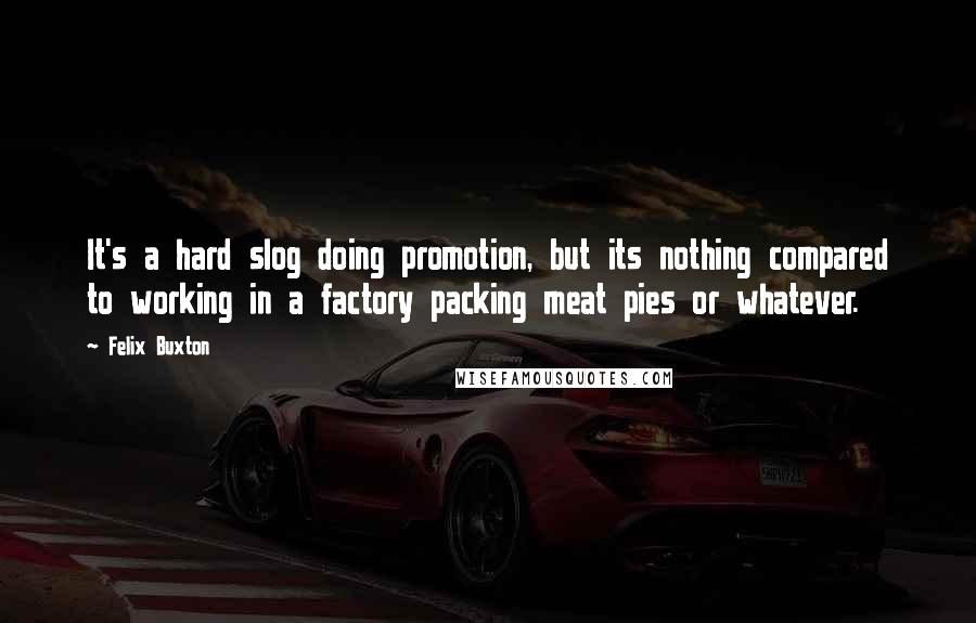 Felix Buxton Quotes: It's a hard slog doing promotion, but its nothing compared to working in a factory packing meat pies or whatever.