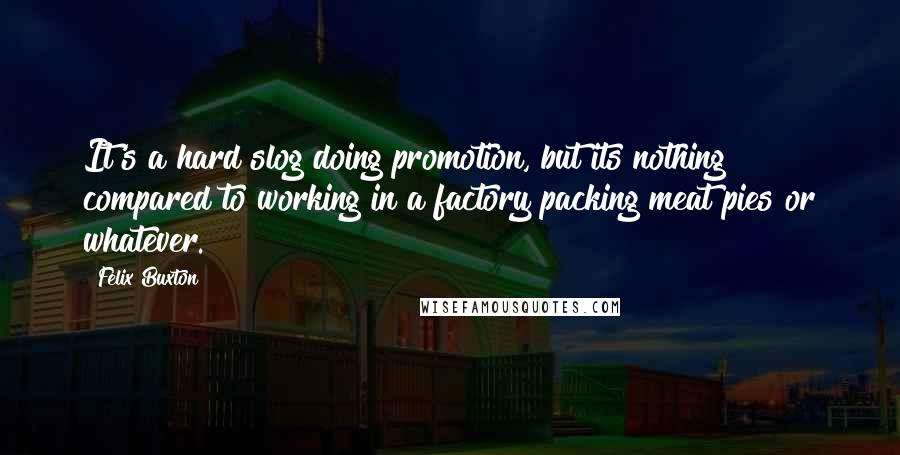 Felix Buxton Quotes: It's a hard slog doing promotion, but its nothing compared to working in a factory packing meat pies or whatever.